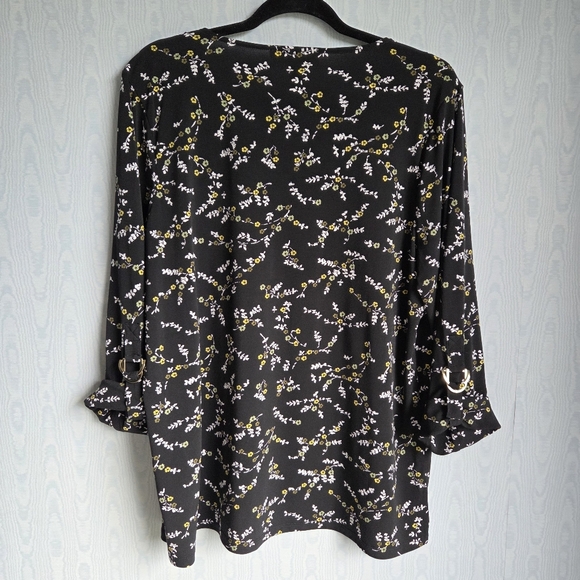 Michael Kors Liquid Knit Floral Roll Tab Sleeve Zipper Detail Floral Top Xl - Picture 5 of 10